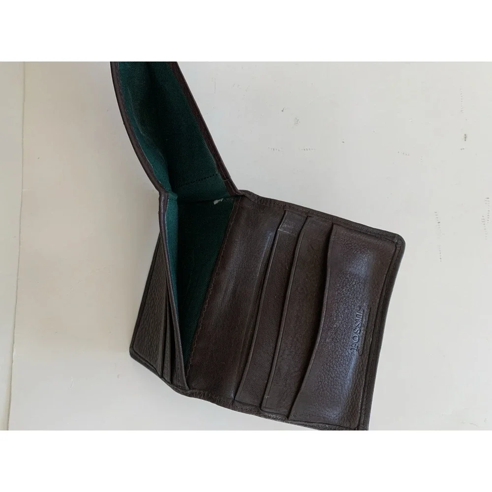 Fossil Golf  Theme Bifold Wallet Men's Brown Leather Flip ID Window Golf Clubs